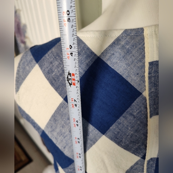 Anthropologie Maeve Belted  Gingham check Cotton Linen Asymmetrical Dress Lg EUC - Picture 8 of 12